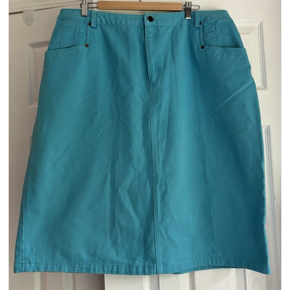 VTG Bridgewater Studio Turquoise Denim Skirt Plus Size 20W High Waisted Casual